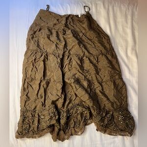 Vintage Brown Green Sparkly Full Length Skirt
